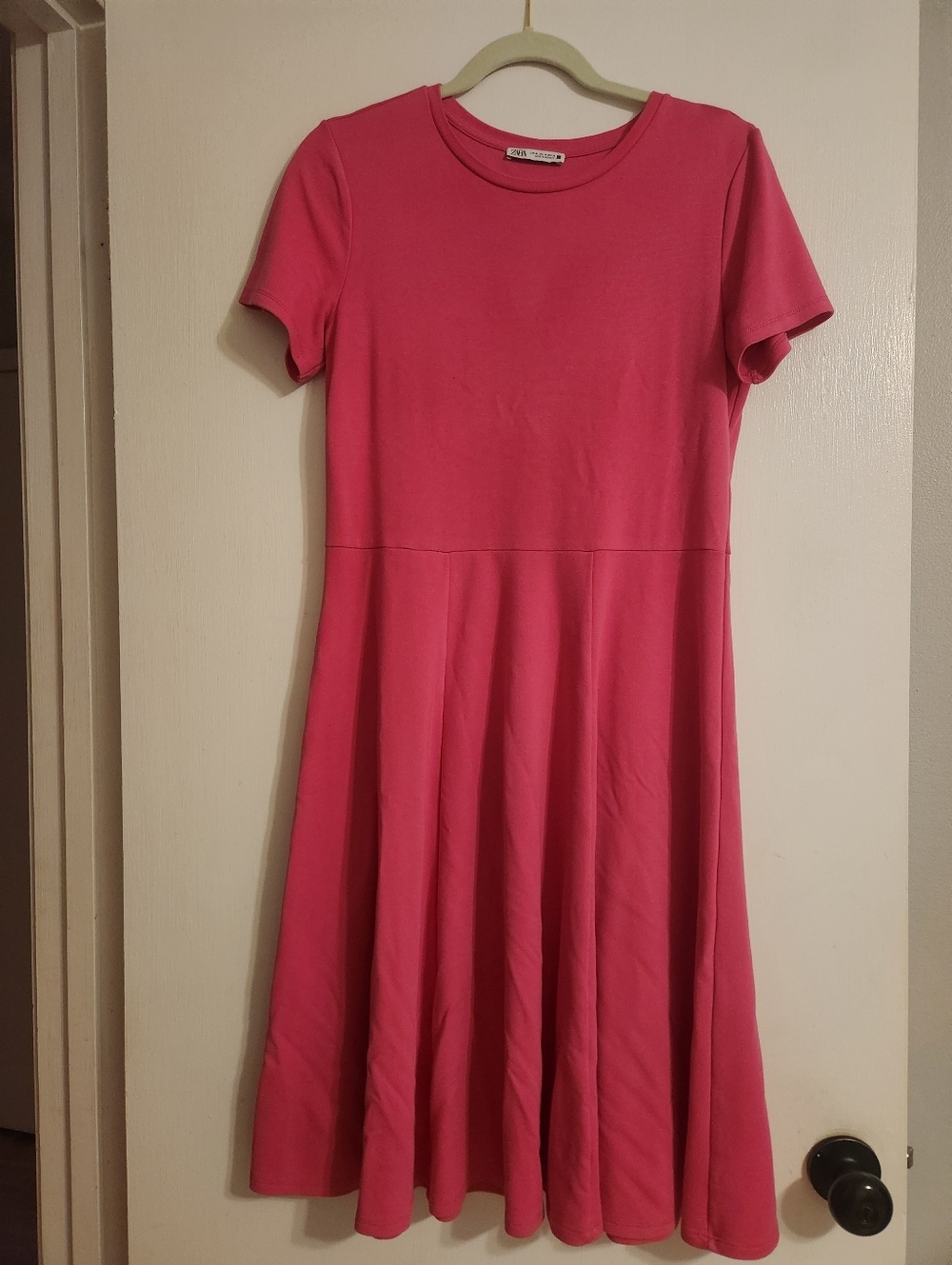 Zara Pink Short-Sleeve Fit & Flare Dress Medium